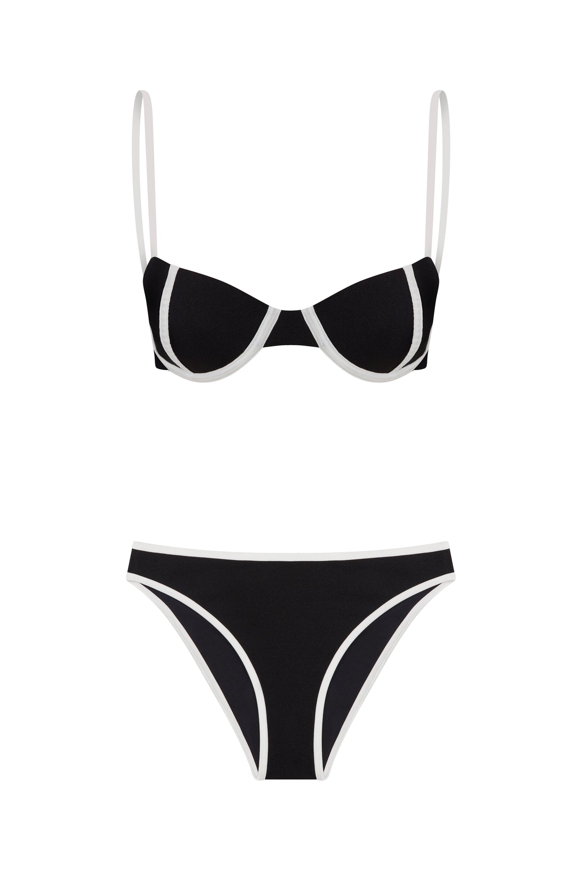 Contrast Trim Underwire Bikini Set - Black - White