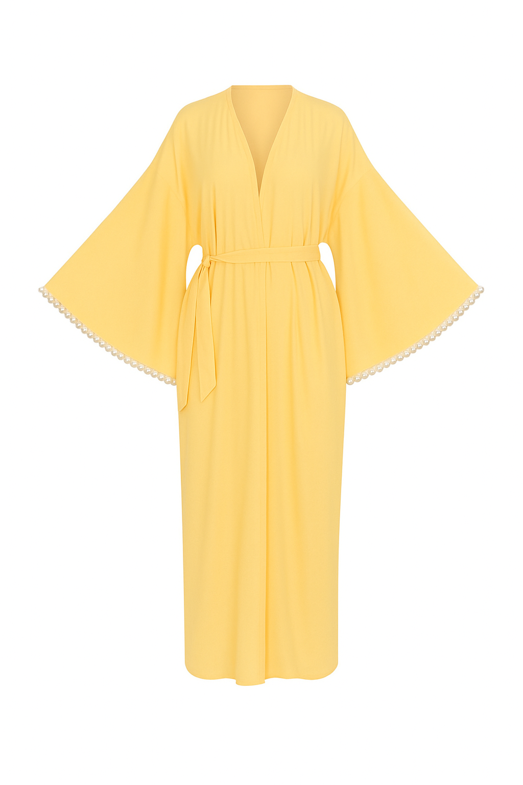 Voile Cotton Belted Kaftan - Yellow
