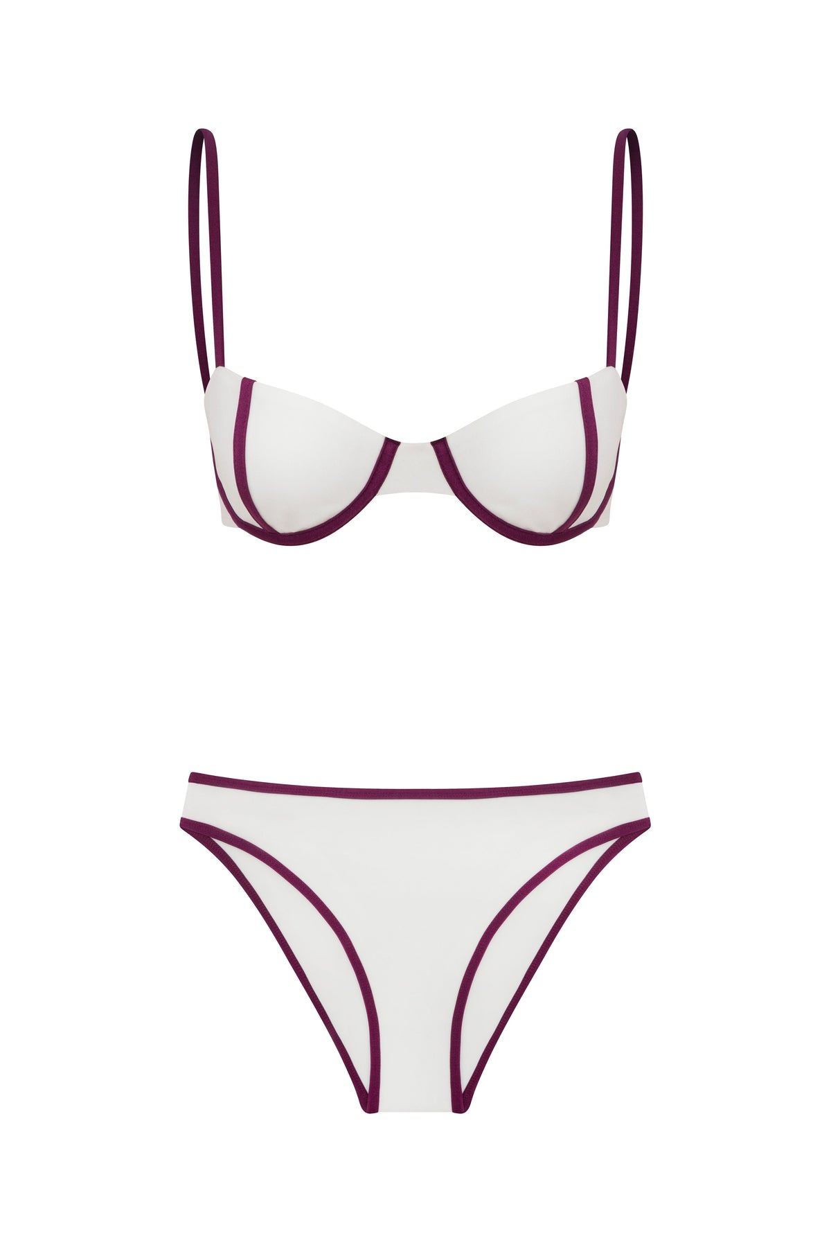 Contrast Trim Underwire Bikini Set - White - Purple