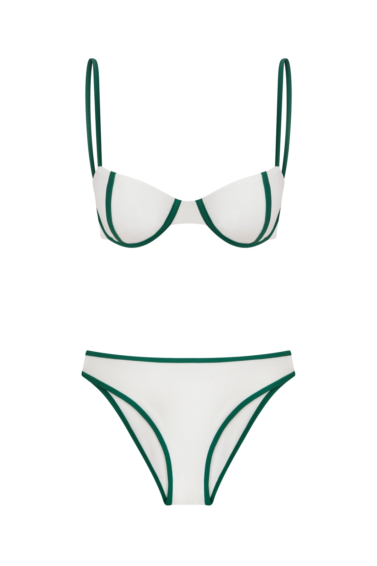 Contrast Trim Underwire Bikini Set - White - Green