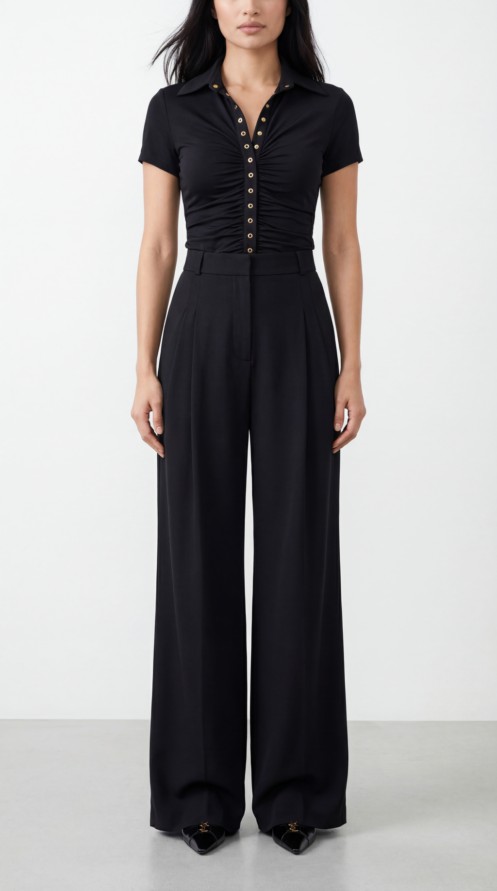 Nova Black Blouse with Snap Button Closure