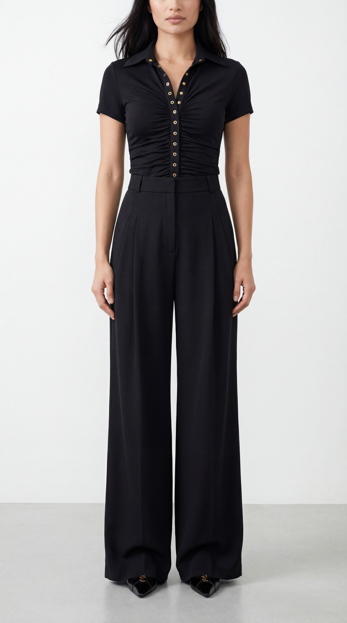 Nova Black Blouse with Snap Button Closure