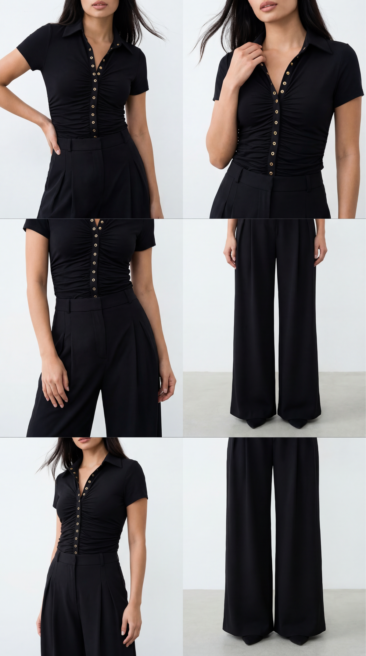 Nova Black Blouse with Snap Button Closure