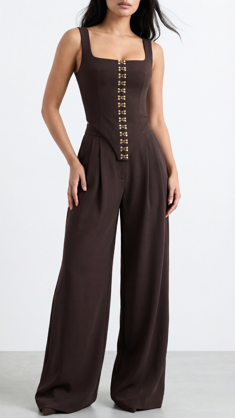 Cher Brown Wide-Leg Palazzo Trousers