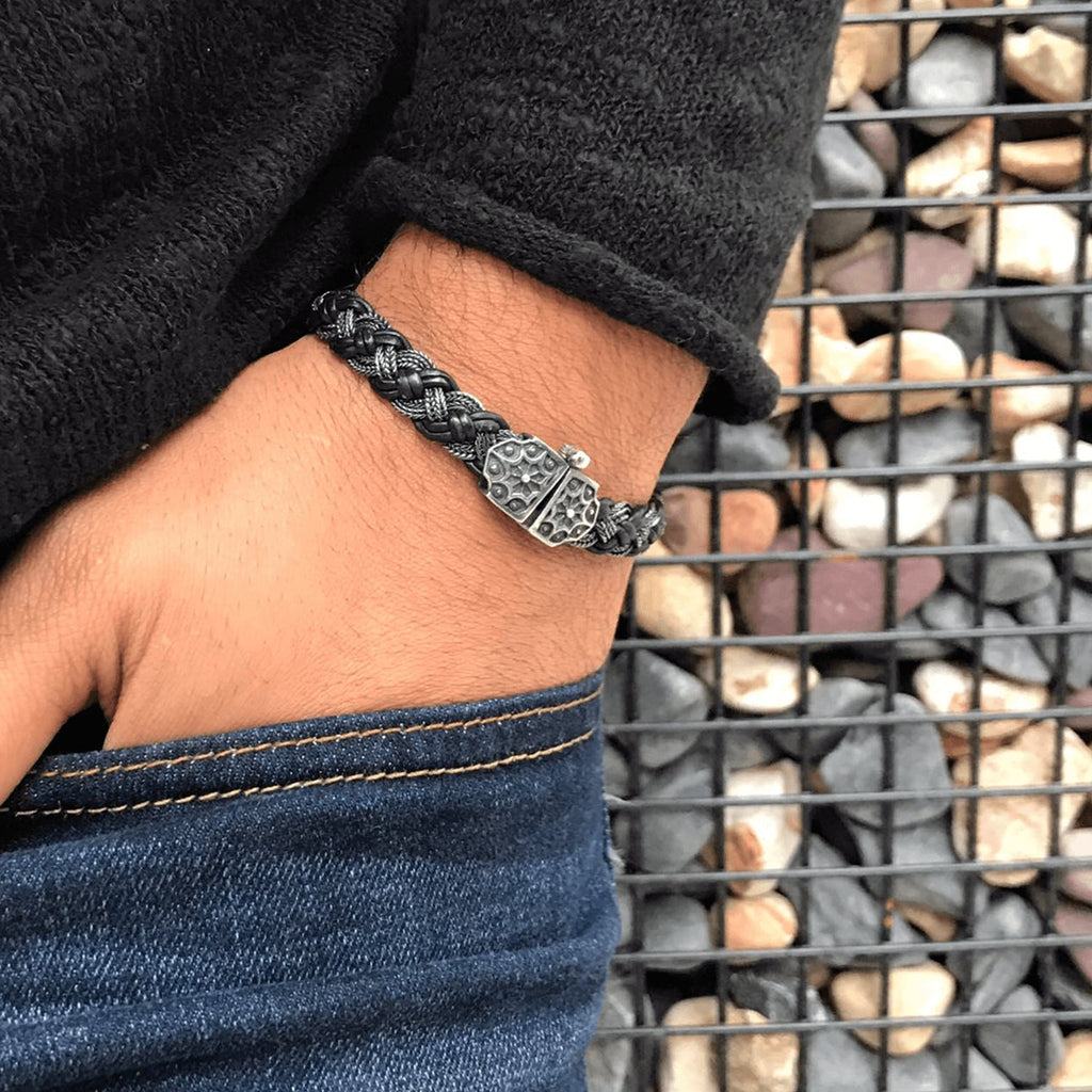 Black Leather Braided Bracelet - 4