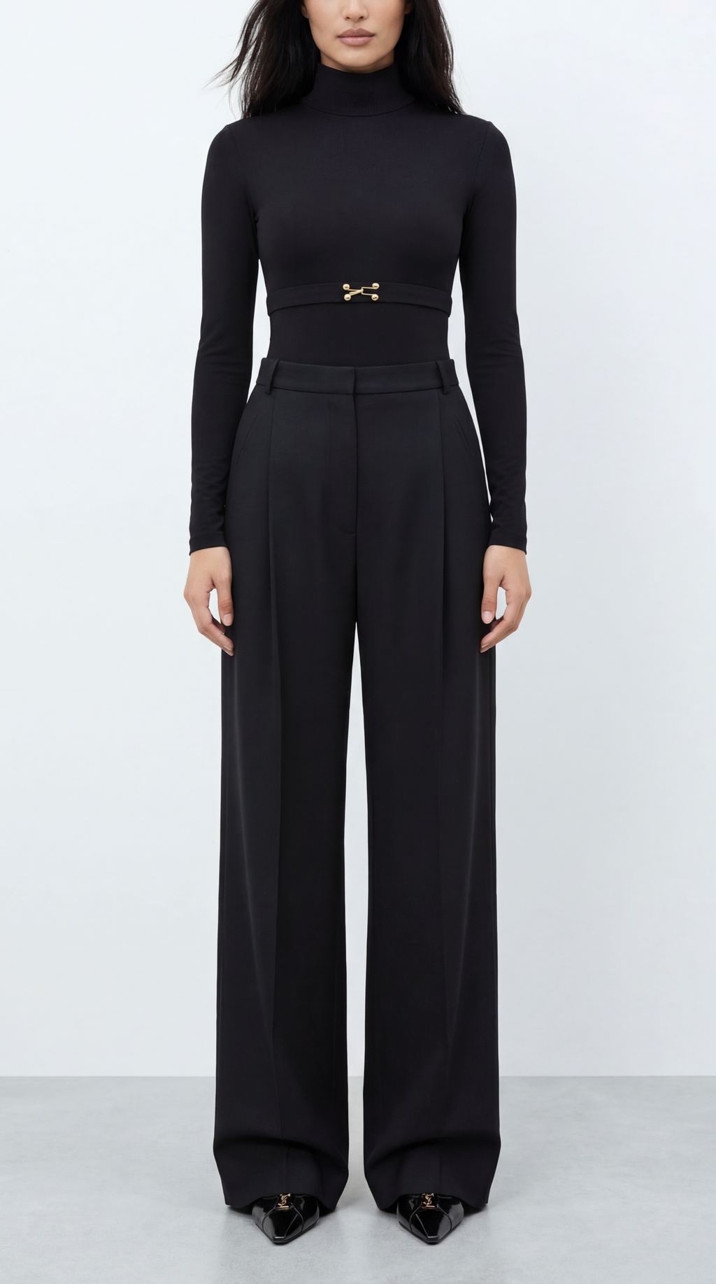 Diandra Stitch-Detailed Wool Black Trousers