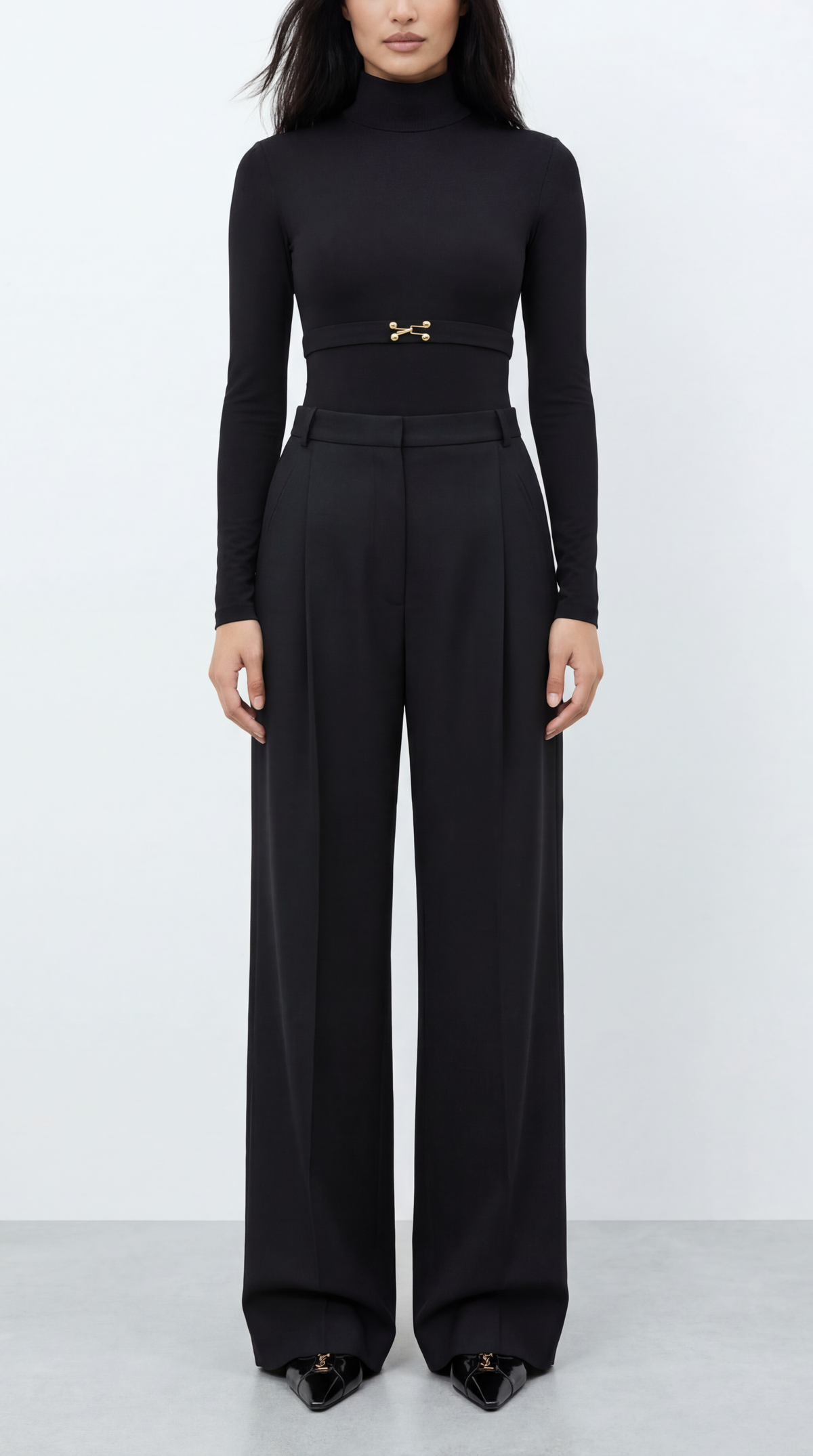 Diandra Stitch-Detailed Wool Black Trousers