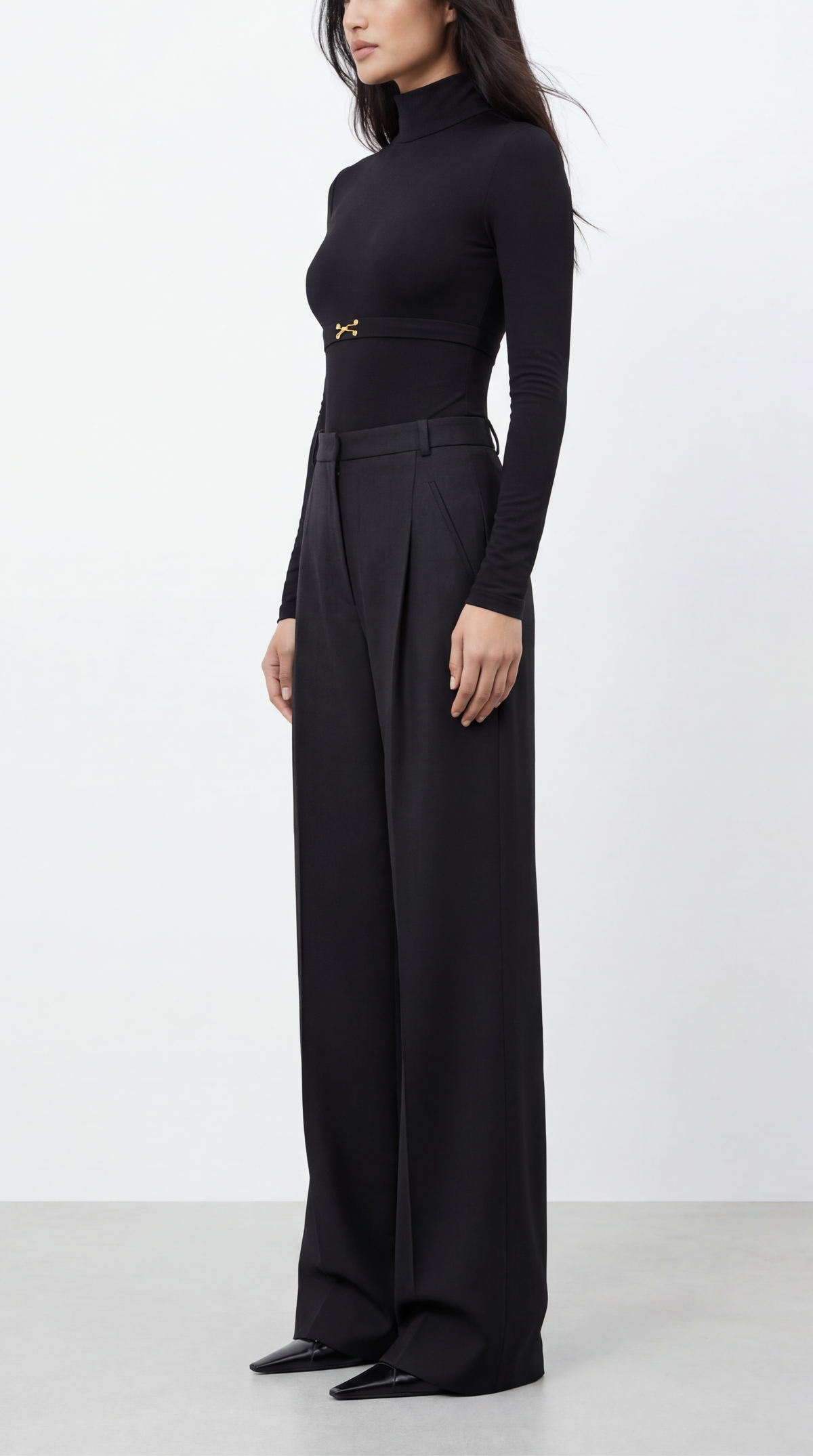 Diandra Stitch-Detailed Wool Black Trousers