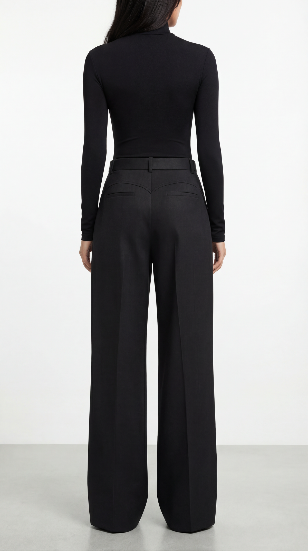 Diandra Stitch-Detailed Wool Black Trousers