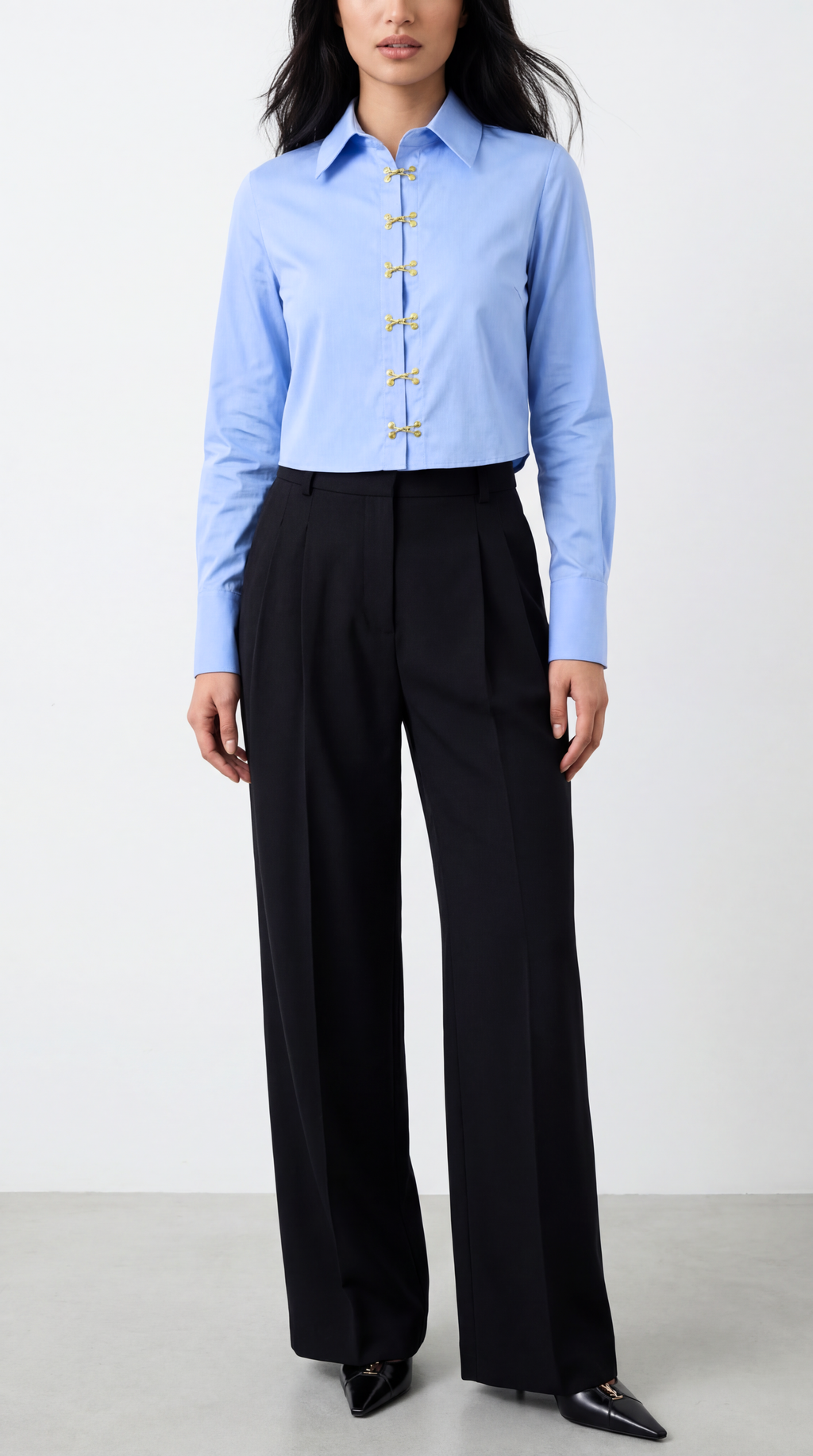 Drew Blue Shirt with Hook-and-Eye Detail
