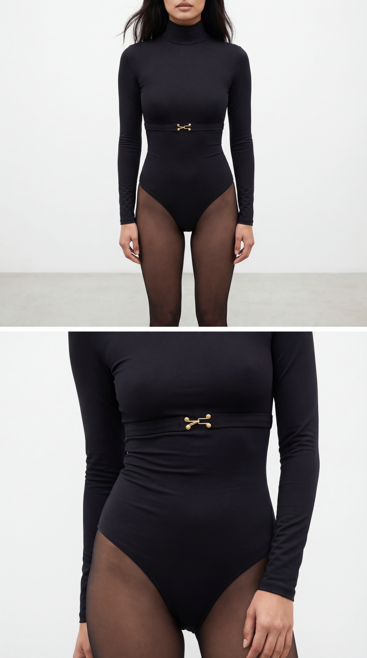 Ciar Belt Detail Black Bodysuit