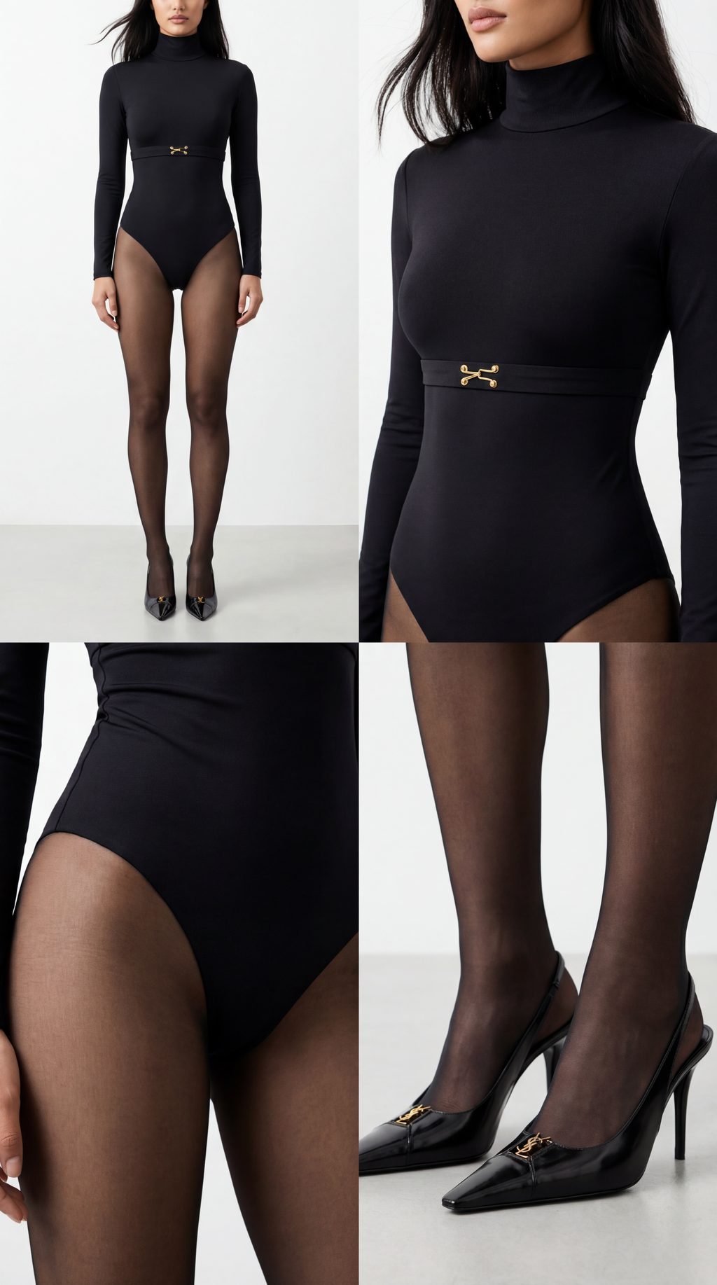 Ciar Belt Detail Black Bodysuit