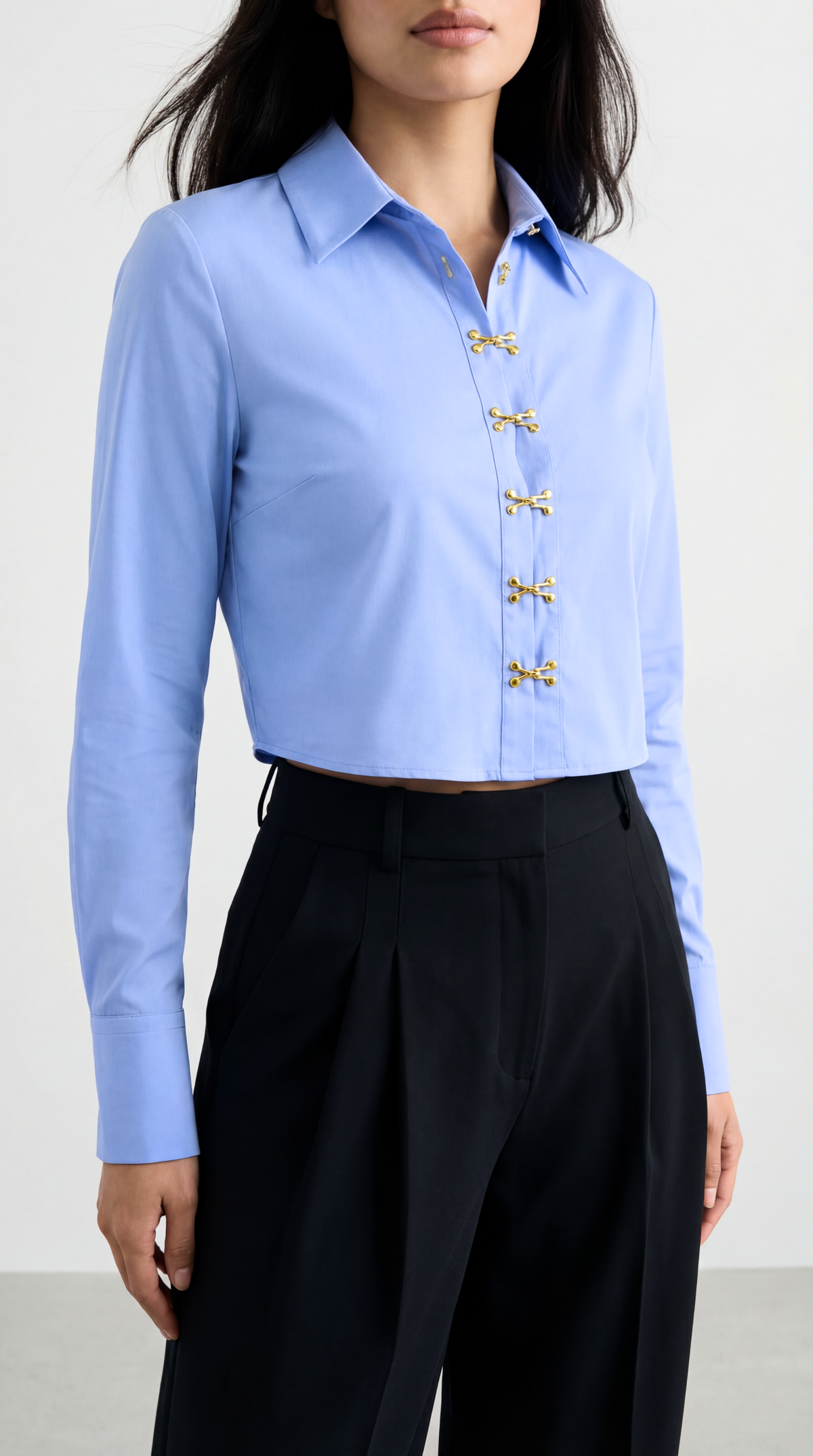 Drew Blue Shirt with Hook-and-Eye Detail