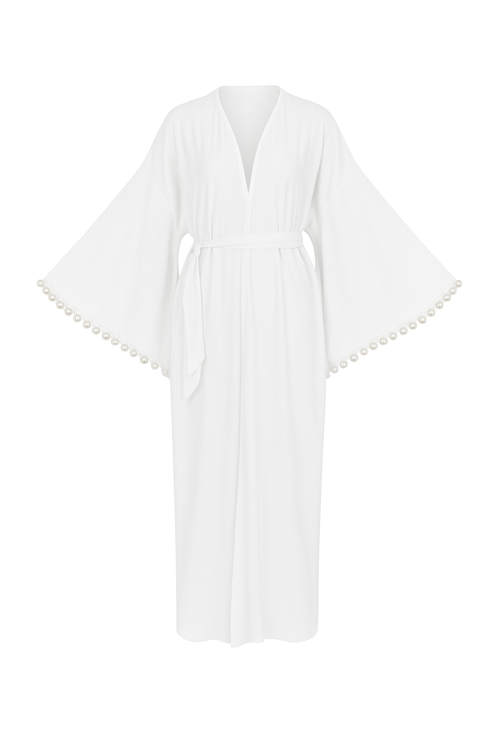 Voile Cotton Belted Kaftan - White