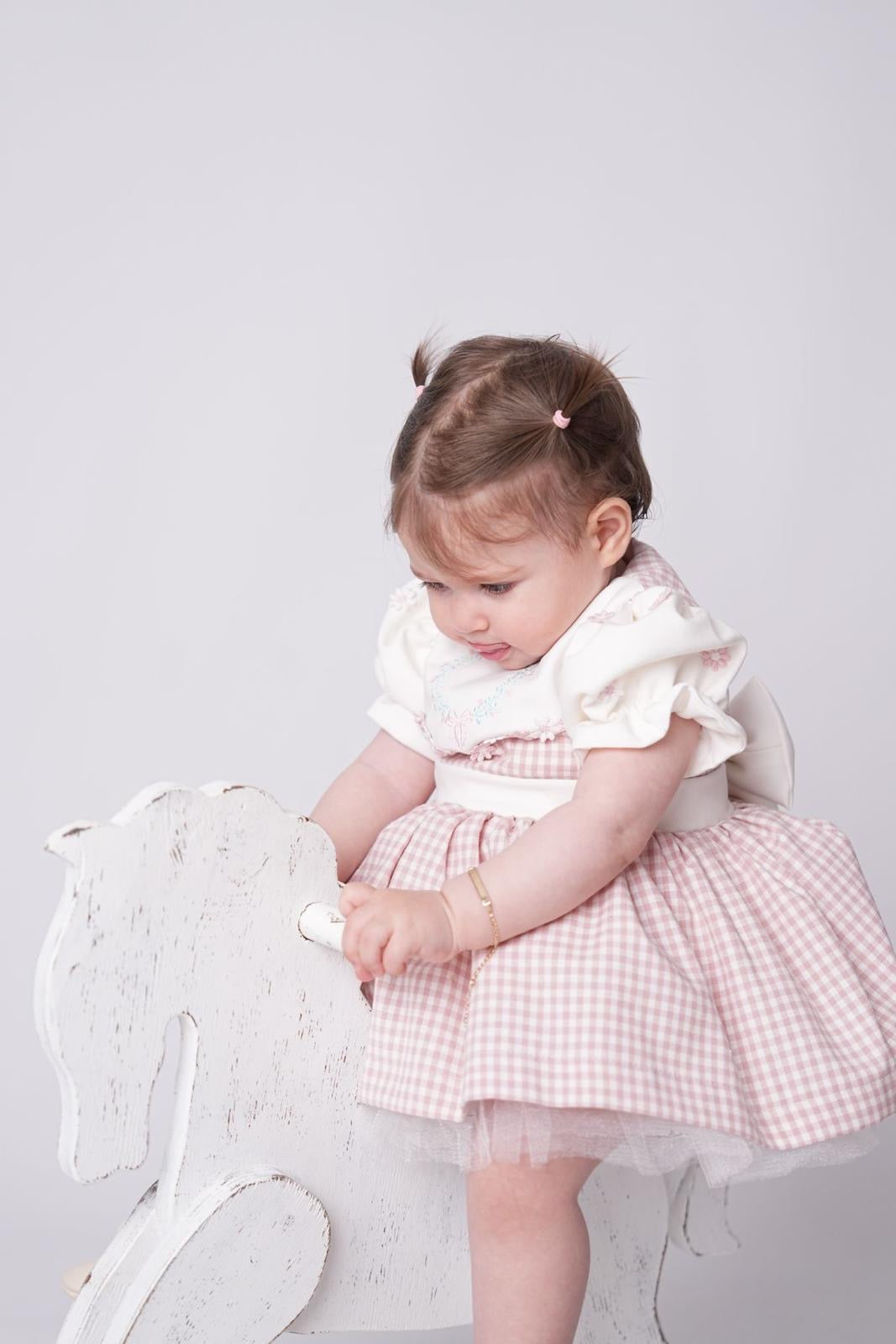 Gingham Embroidery Detail Birthday Dress