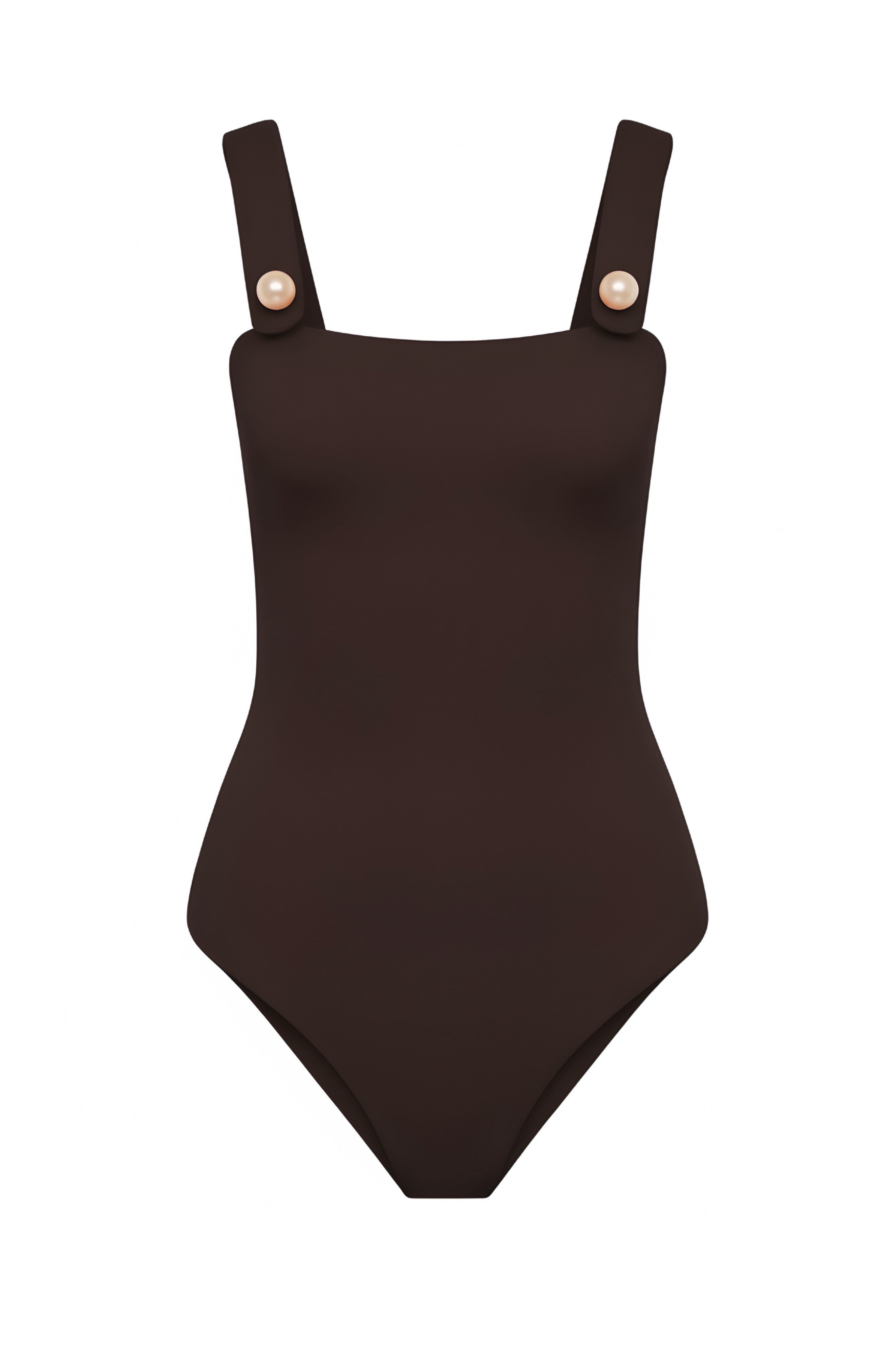Faux-Pearl Button Embellished One-Piece - Black Coffee