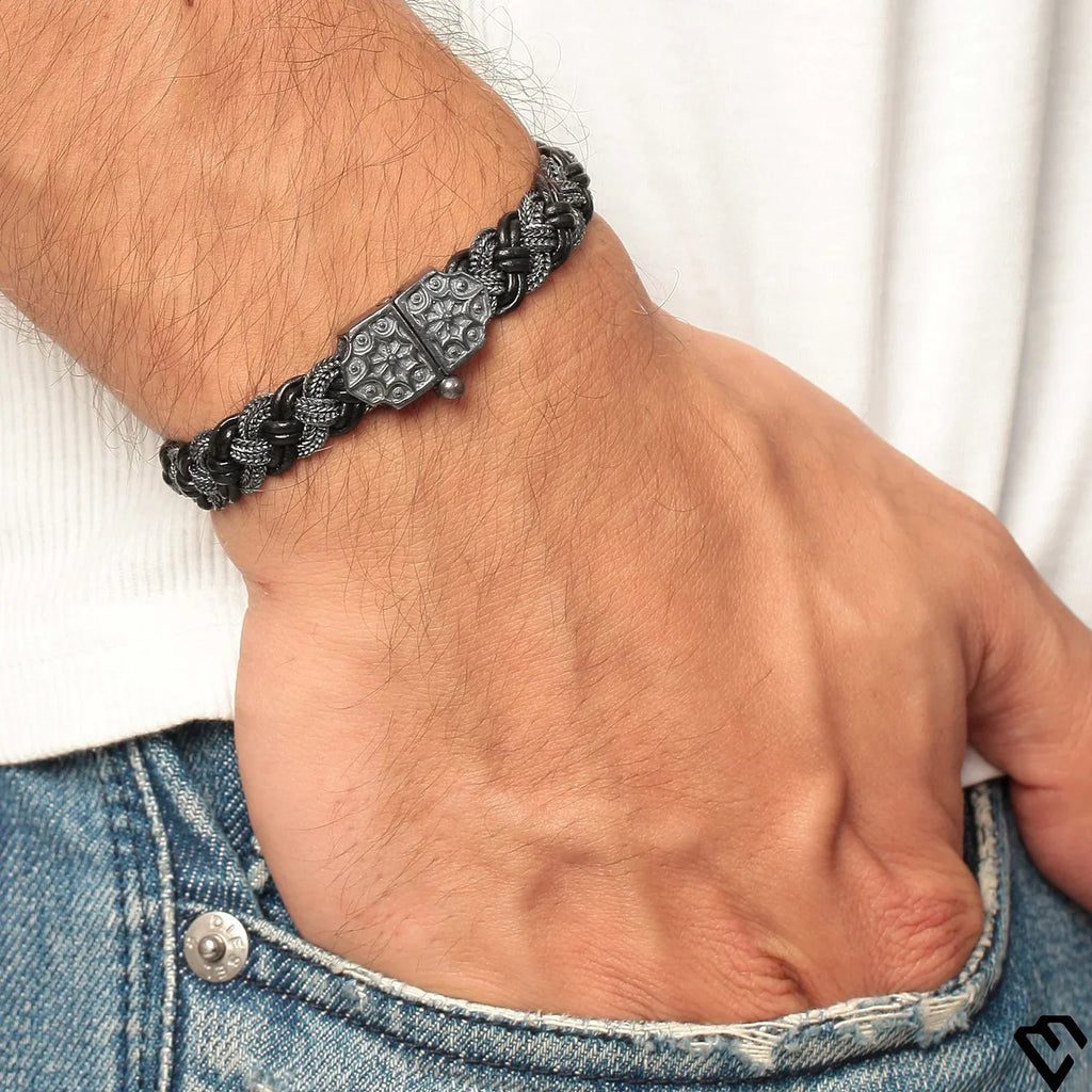 Black Leather Braided Bracelet - 2
