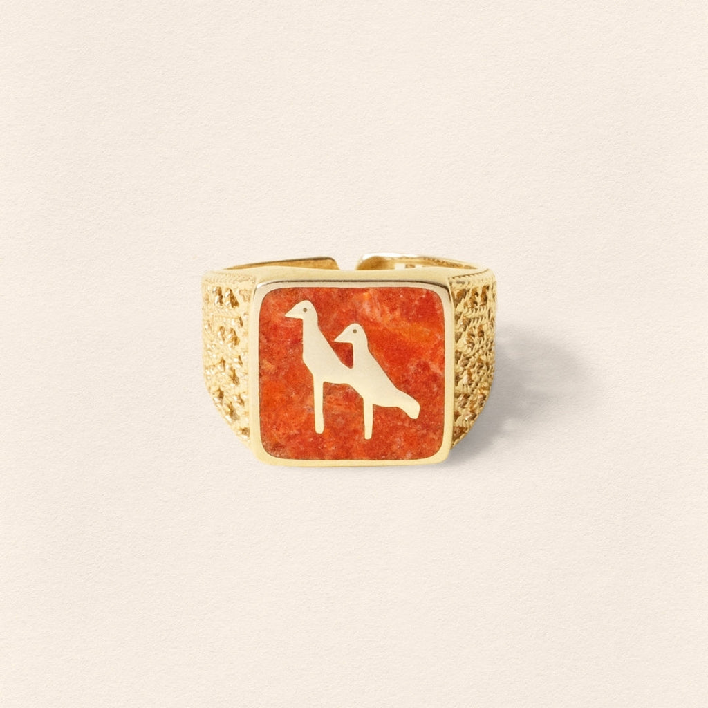 Coral Crane Filigree Unisex Gold Ring