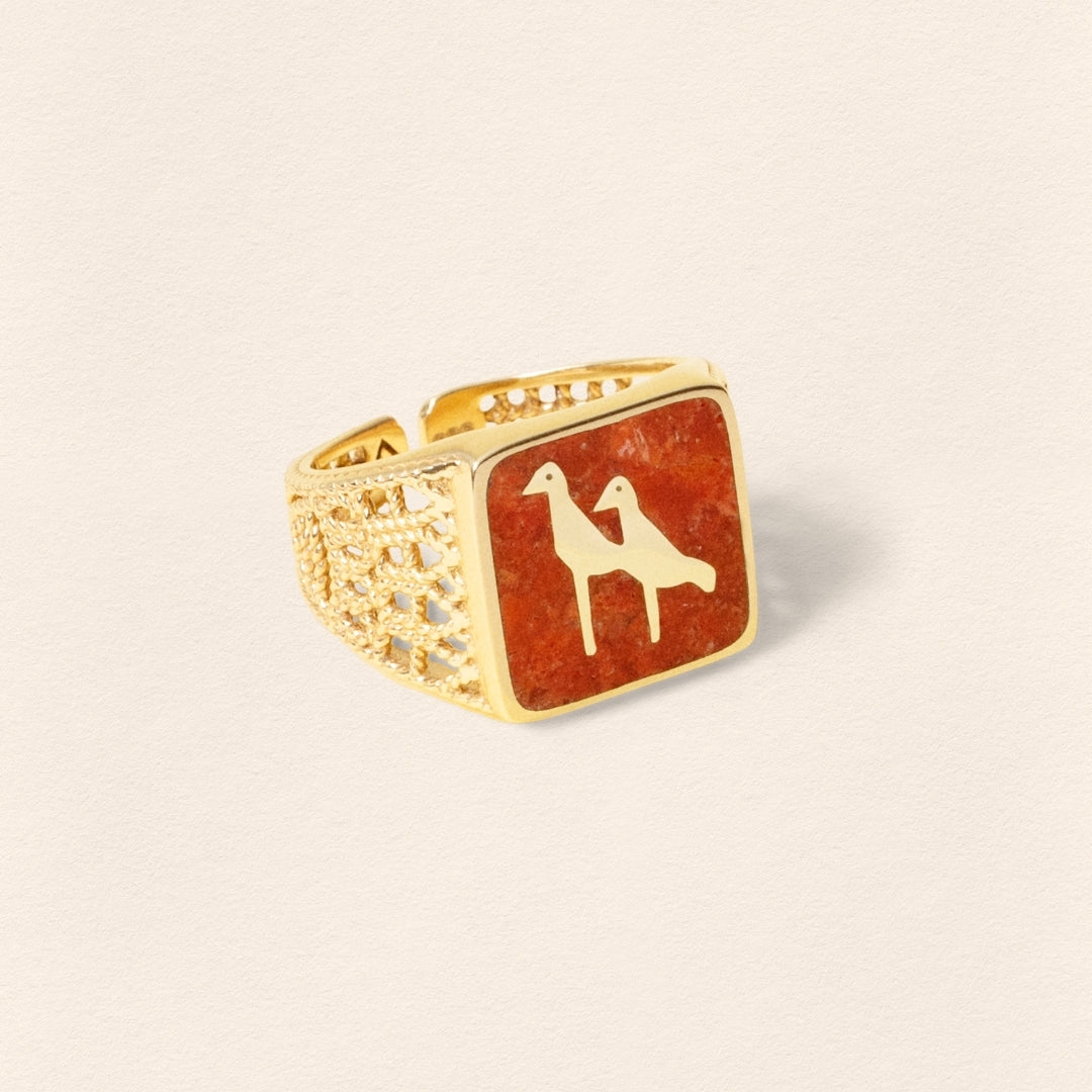 Coral Crane Filigree Gold Ring - Men - 4