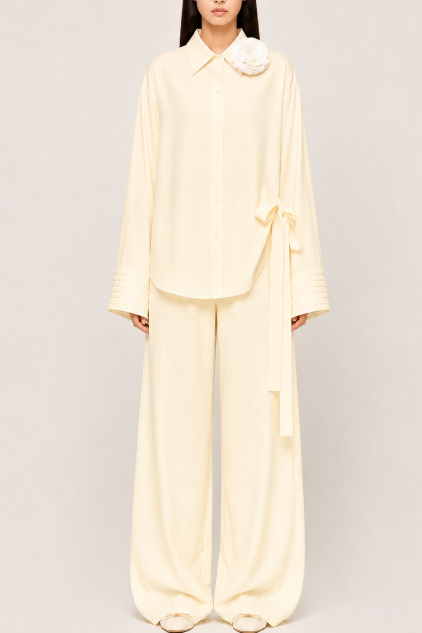 Lilibeth Belted Pajama Set - Cream