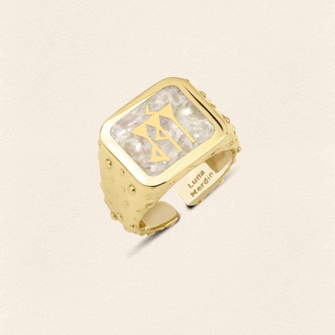 Sumerian Mosaic Pearl Love Gold Ring - 5
