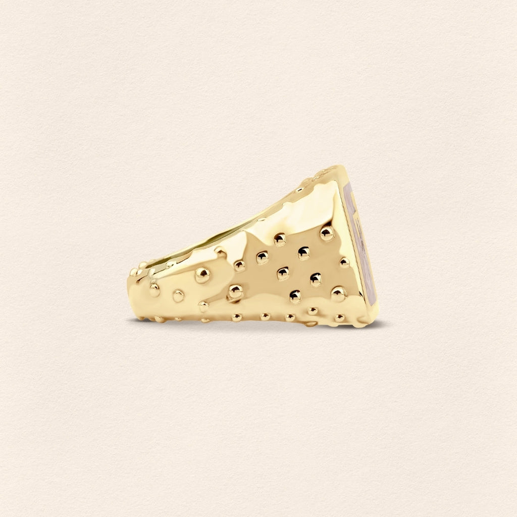 Sumerian Mosaic Pearl Love Gold Ring - Men - 5