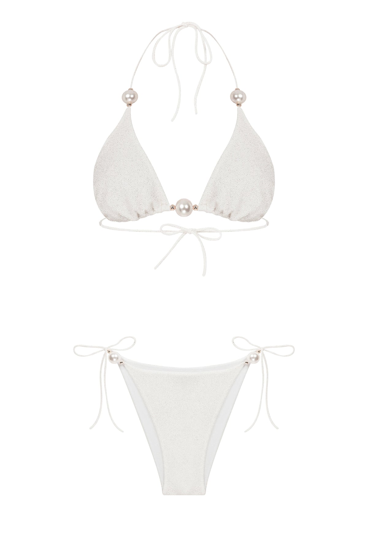 Faux-Pearl Embellished Triangle Bikini - Ivory