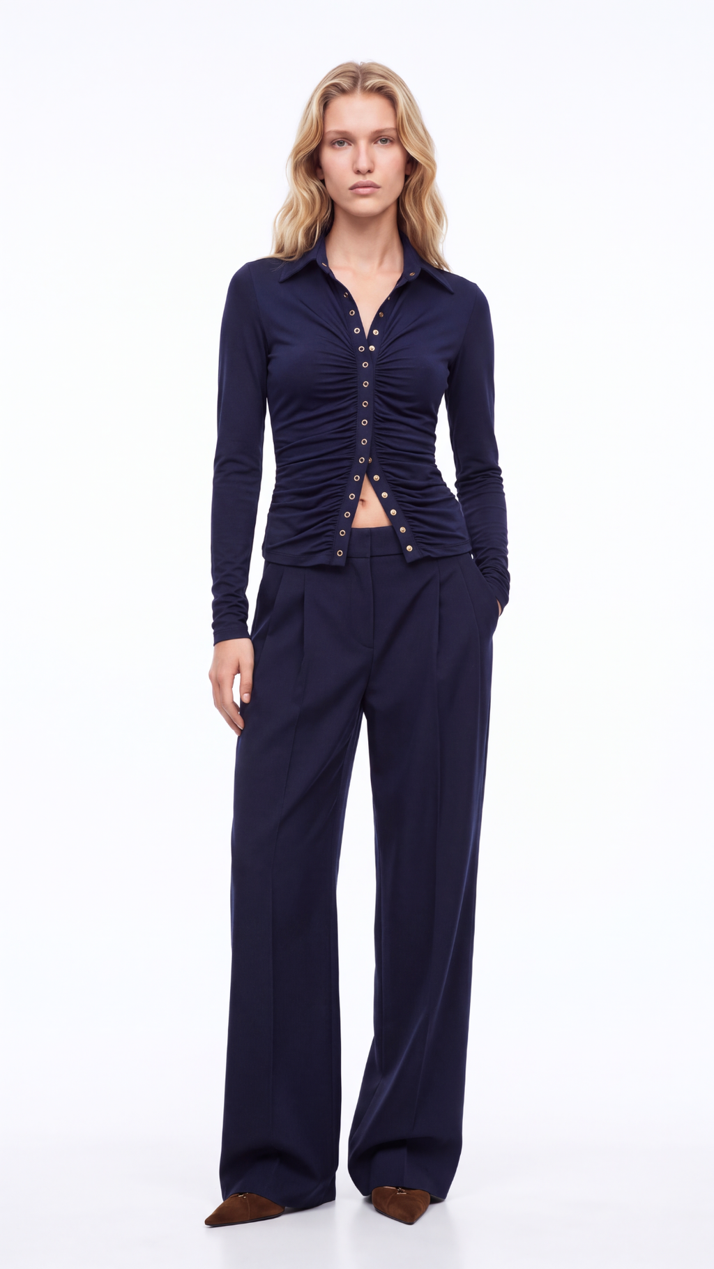 Lovis Wool Khaki Palazzo Trousers