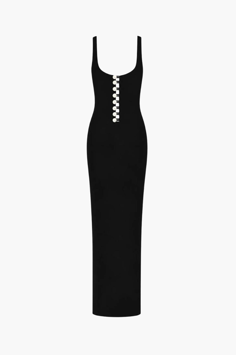 Faux-Pearl Button Embellished Dress - Black