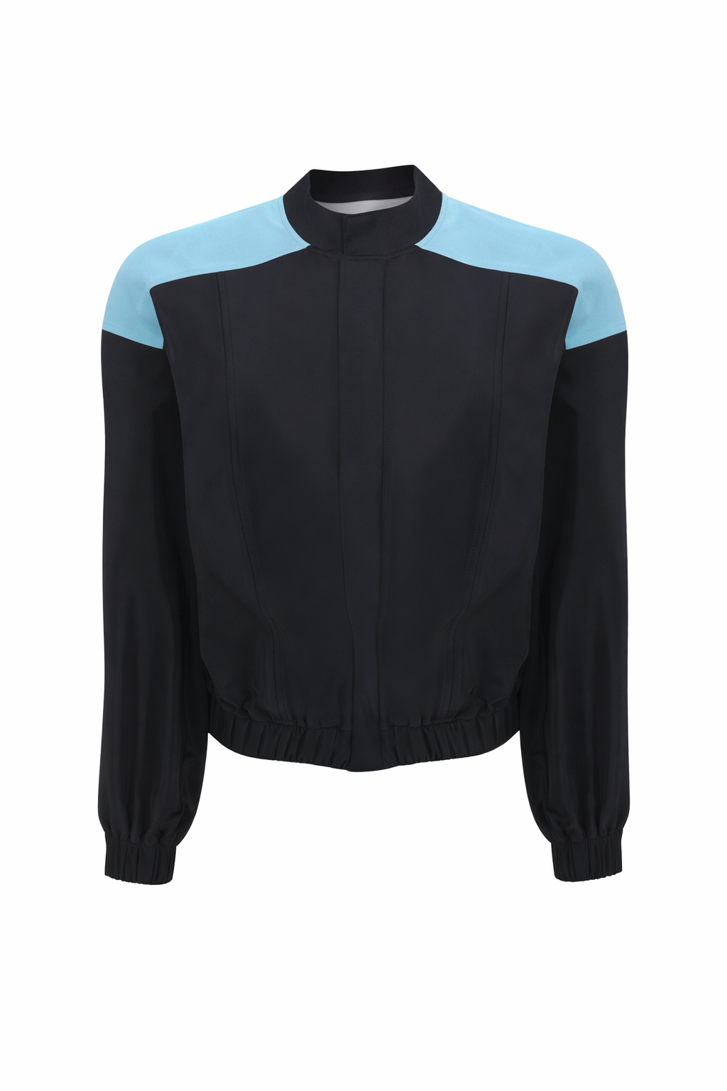 Black & Blue Taffeta Bomber Jacket - Blue
