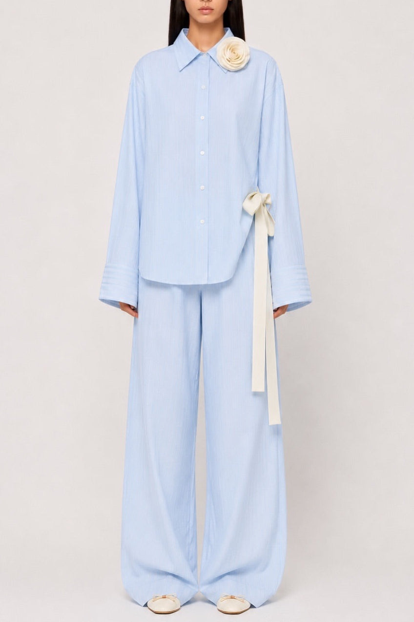 Lilibeth Belted Pajama Set - Light Blue