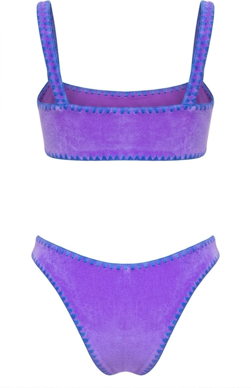 Meghan Hand-Embroidered Velvet Bikini In Purple
