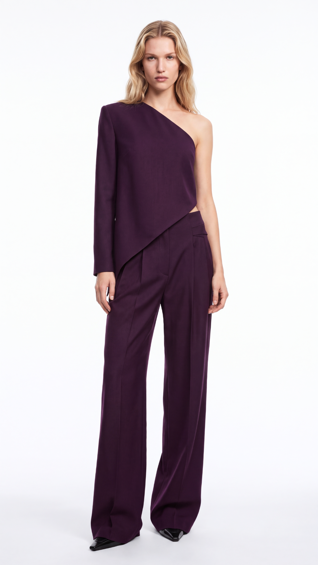 Brown Mid-Rise Silk Wool Dark Plum Trousers