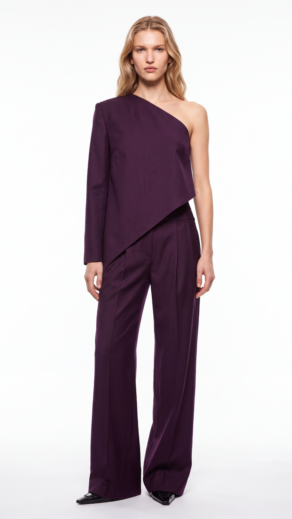 Brown Mid-Rise Silk Wool Dark Plum Trousers