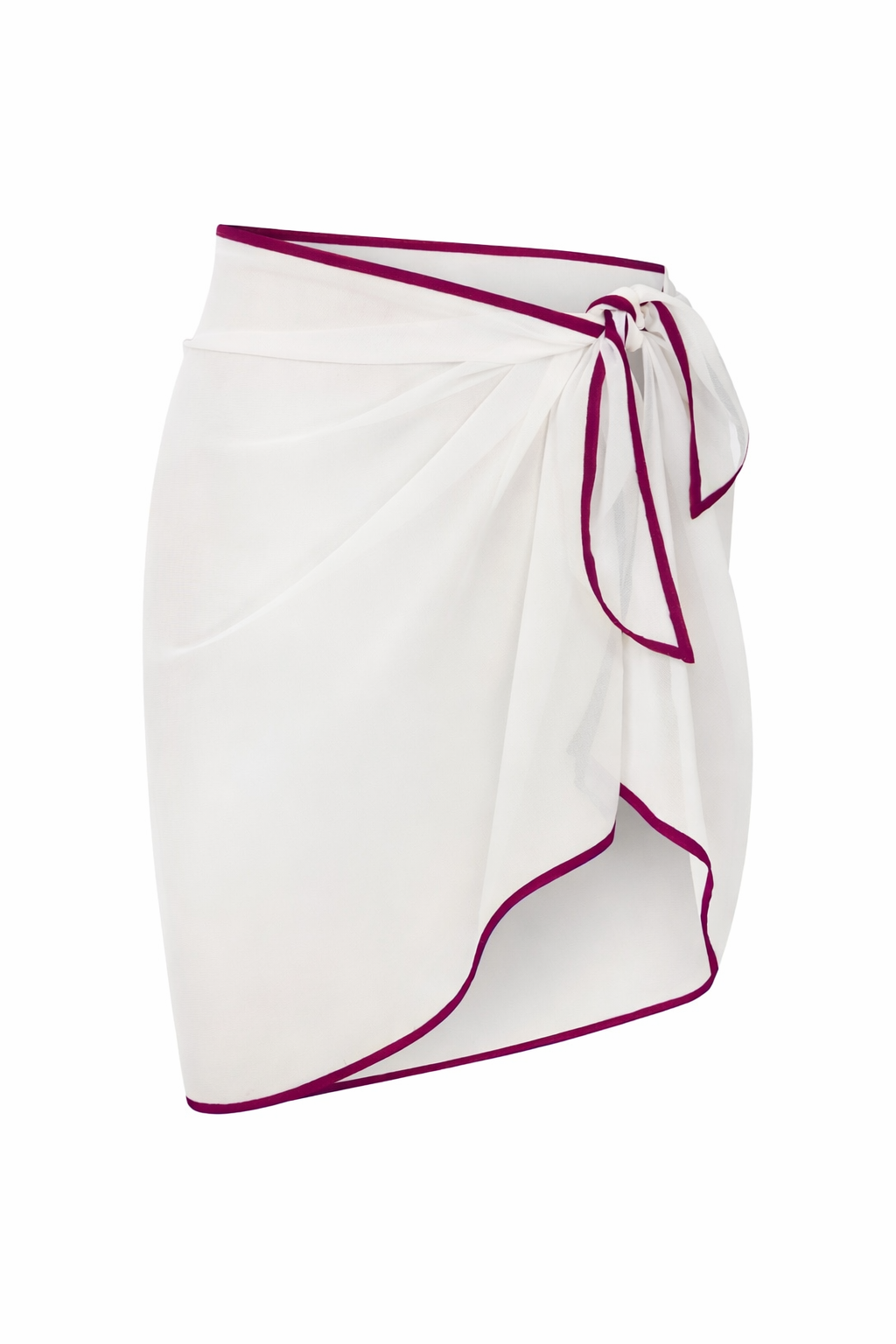 Contrast Trim Mini Pareo - White - Burgundy