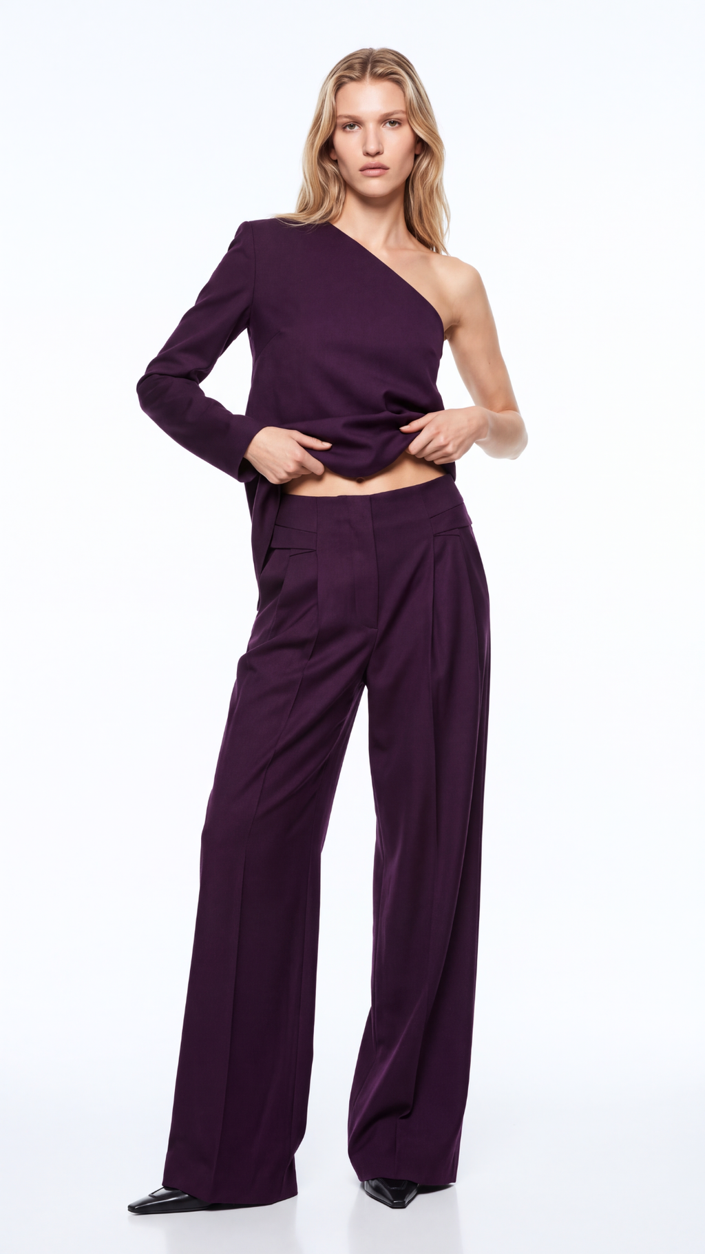 Brown Mid-Rise Silk Wool Dark Plum Trousers