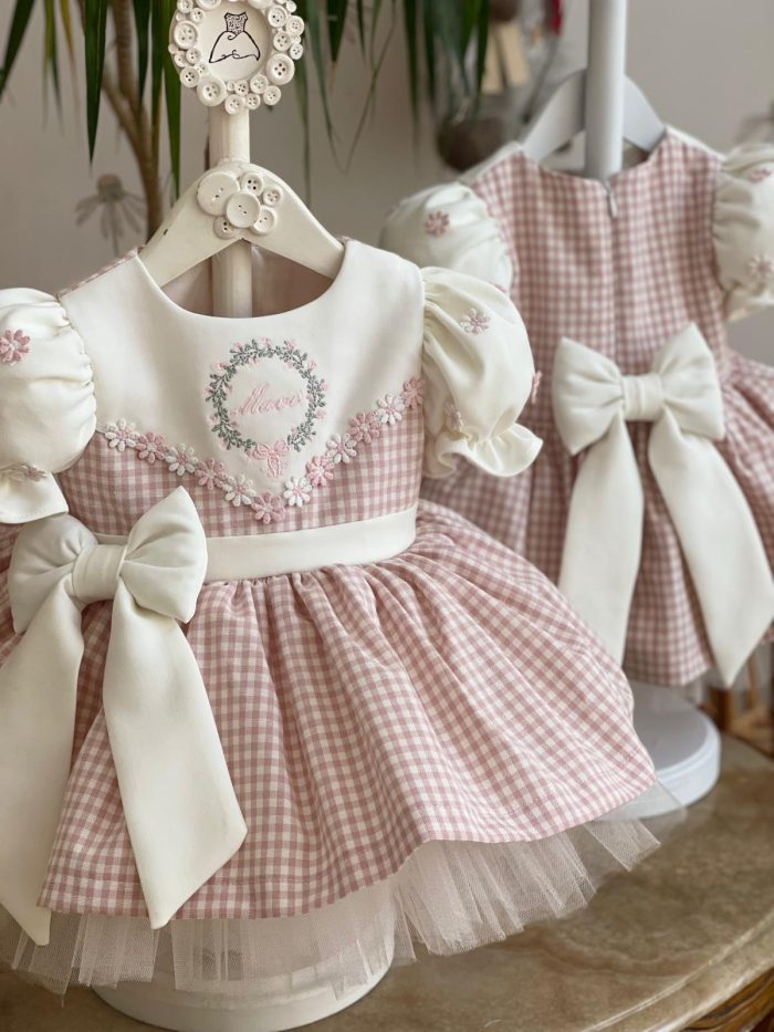 Gingham Embroidery Detail Birthday Dress