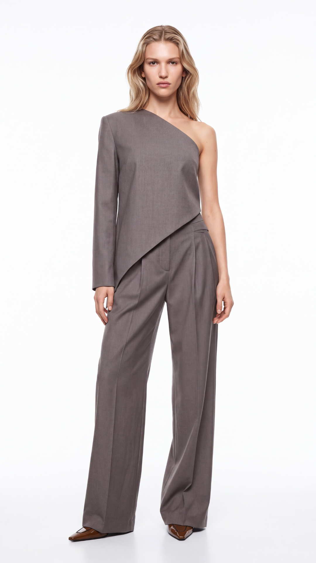 Brown Mid-Rise Silk Wool Mink-Colored Trousers