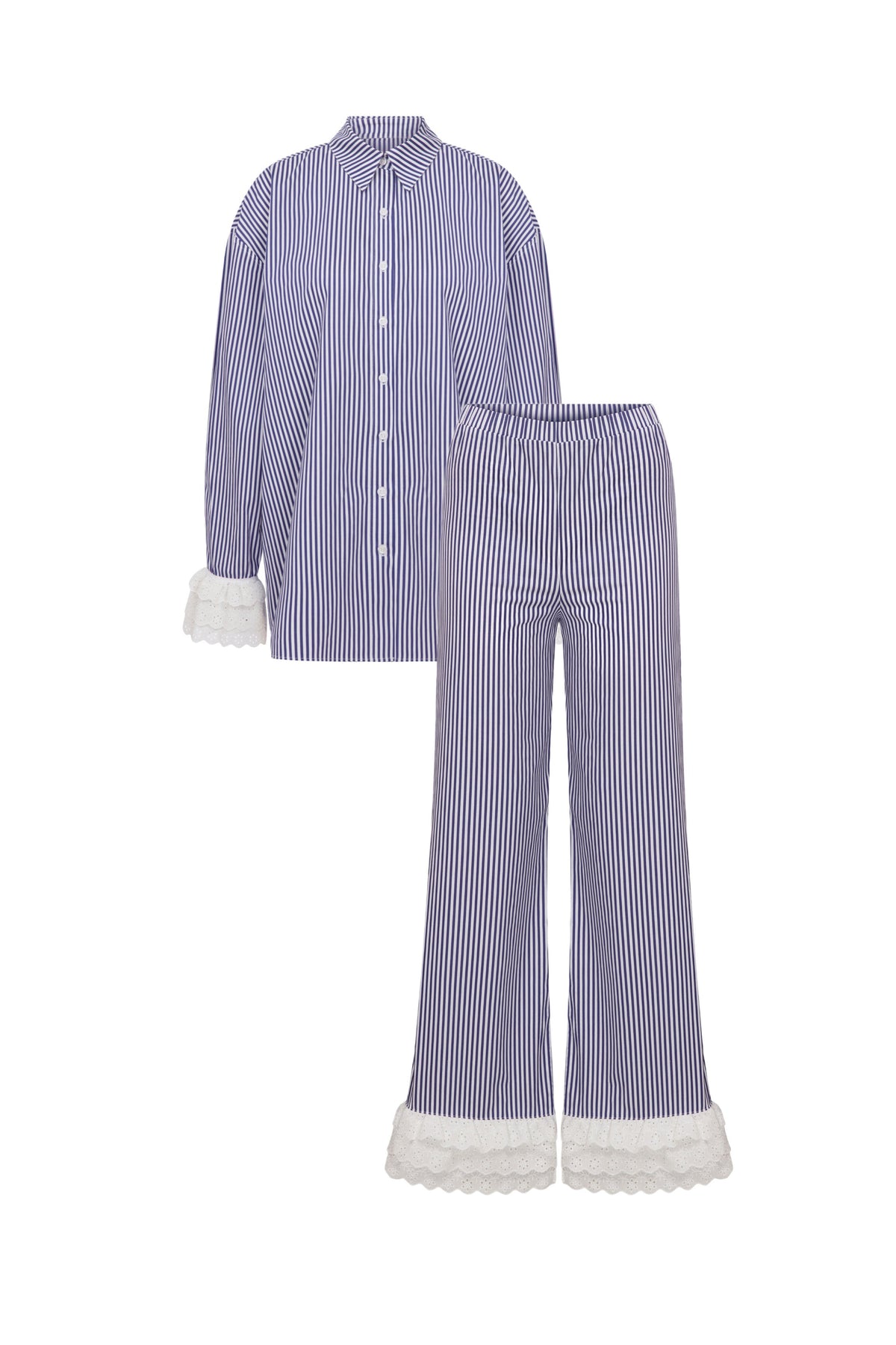Contessa Striped Pajama Set With Lace Trim