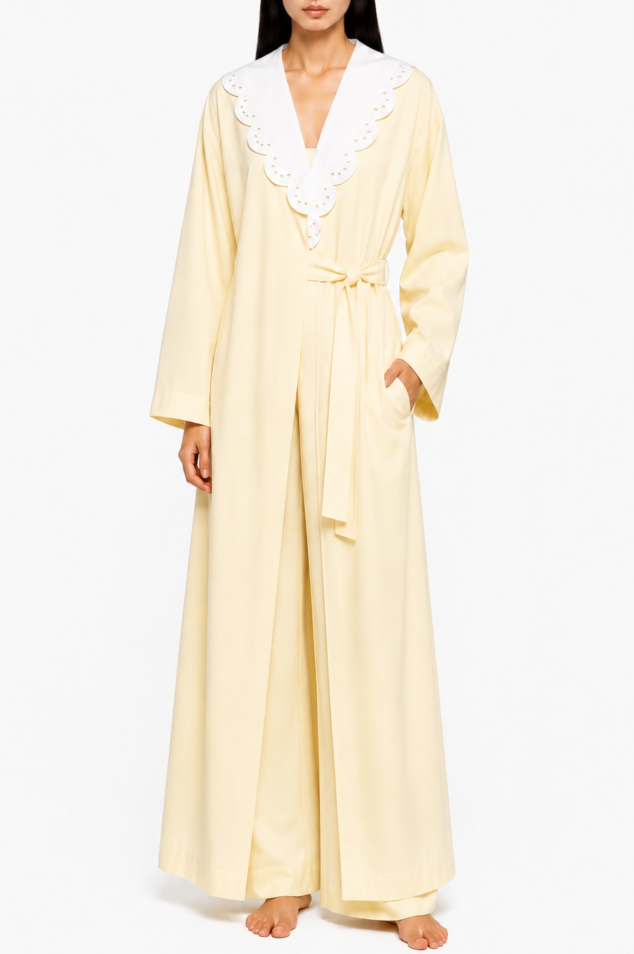 Lily Scallop Collar Poplin Robe - Yellow