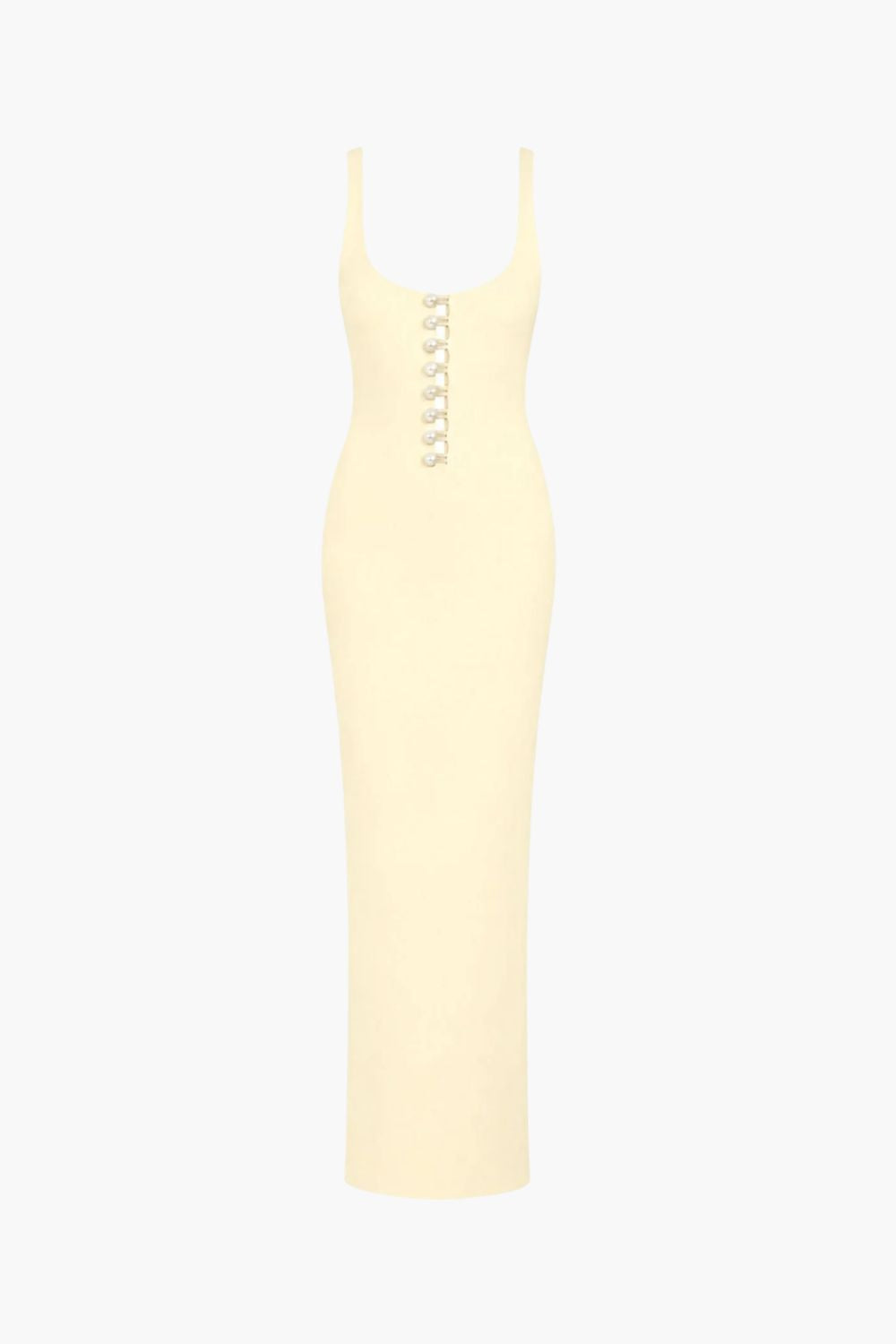 Faux-Pearl Button Embellished Dress - Butter Yellow