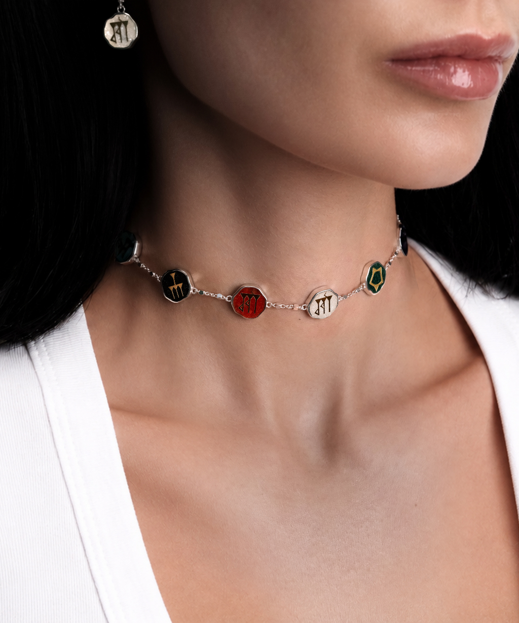 Sumerian Colorful Stone Mosaic Necklace - 4