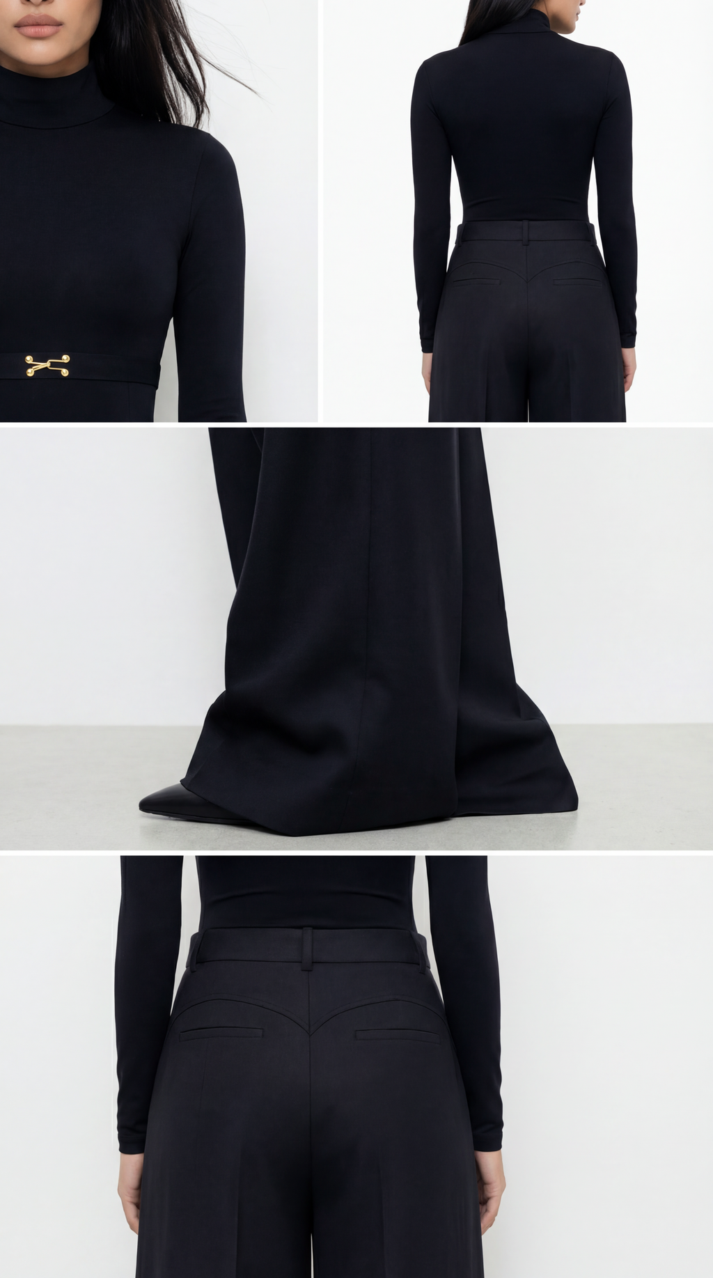 Diandra Stitch-Detailed Wool Black Trousers