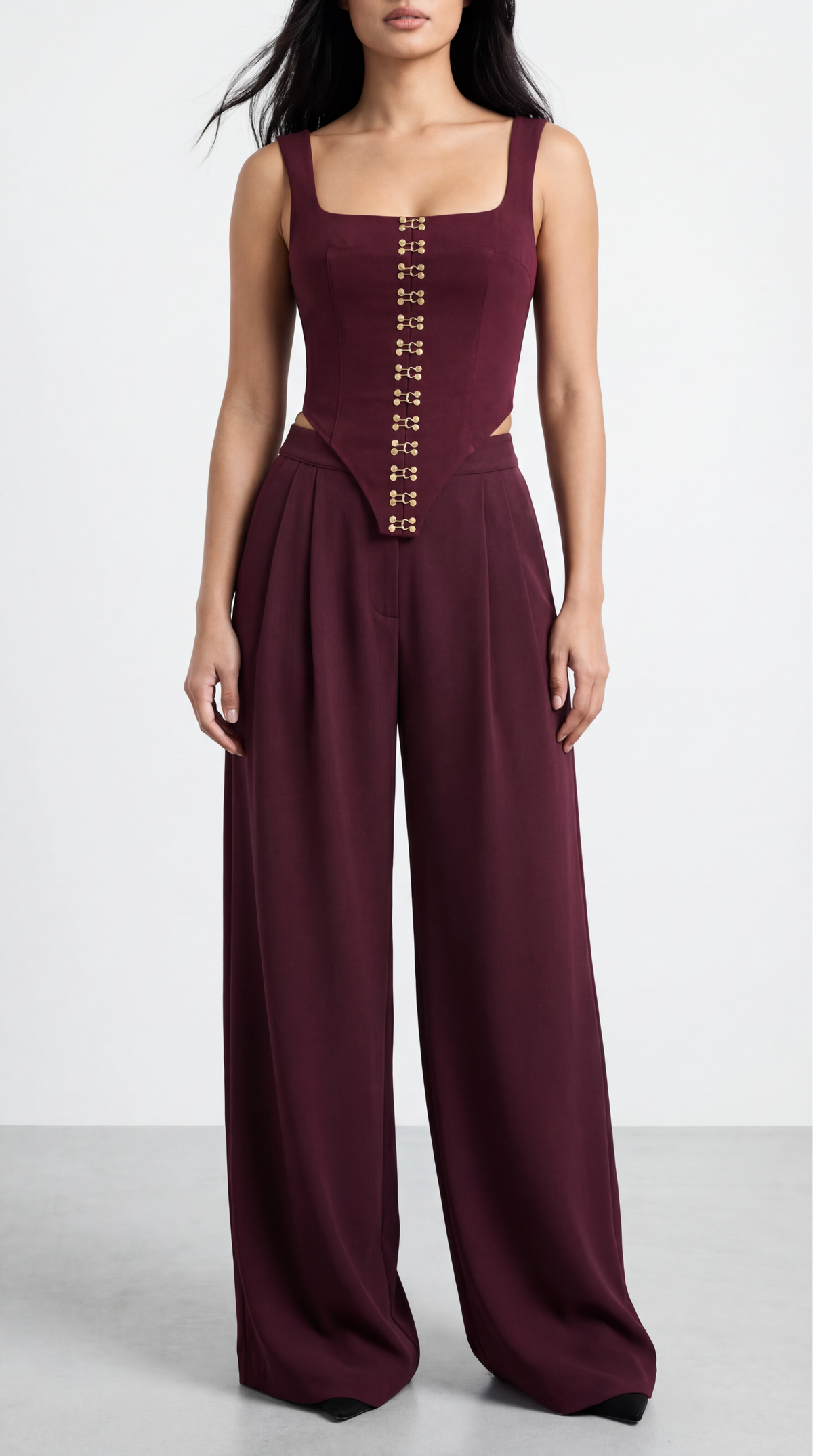 Cher Maroon Wide Leg Palazzo Trousers