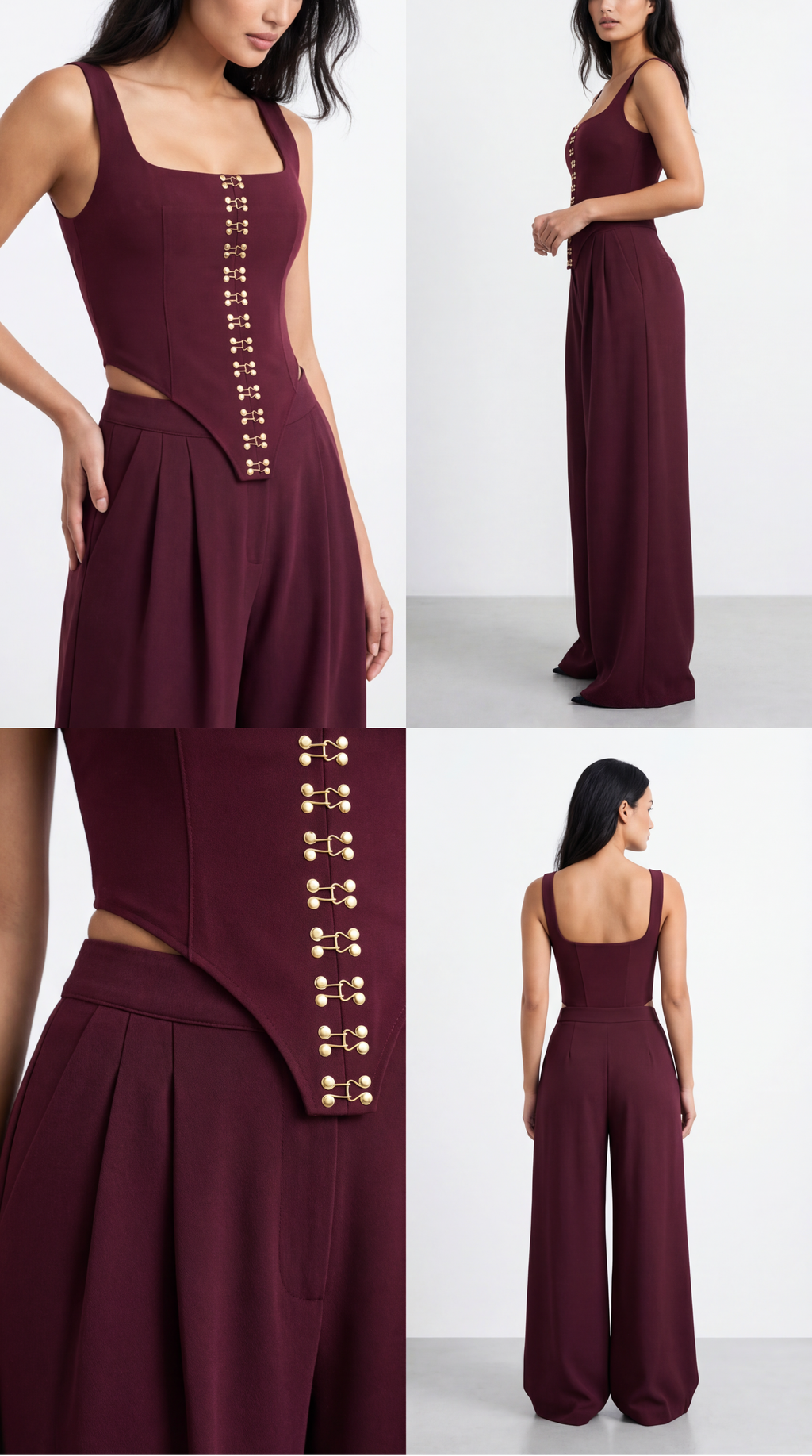 Cher Maroon Wide Leg Palazzo Trousers