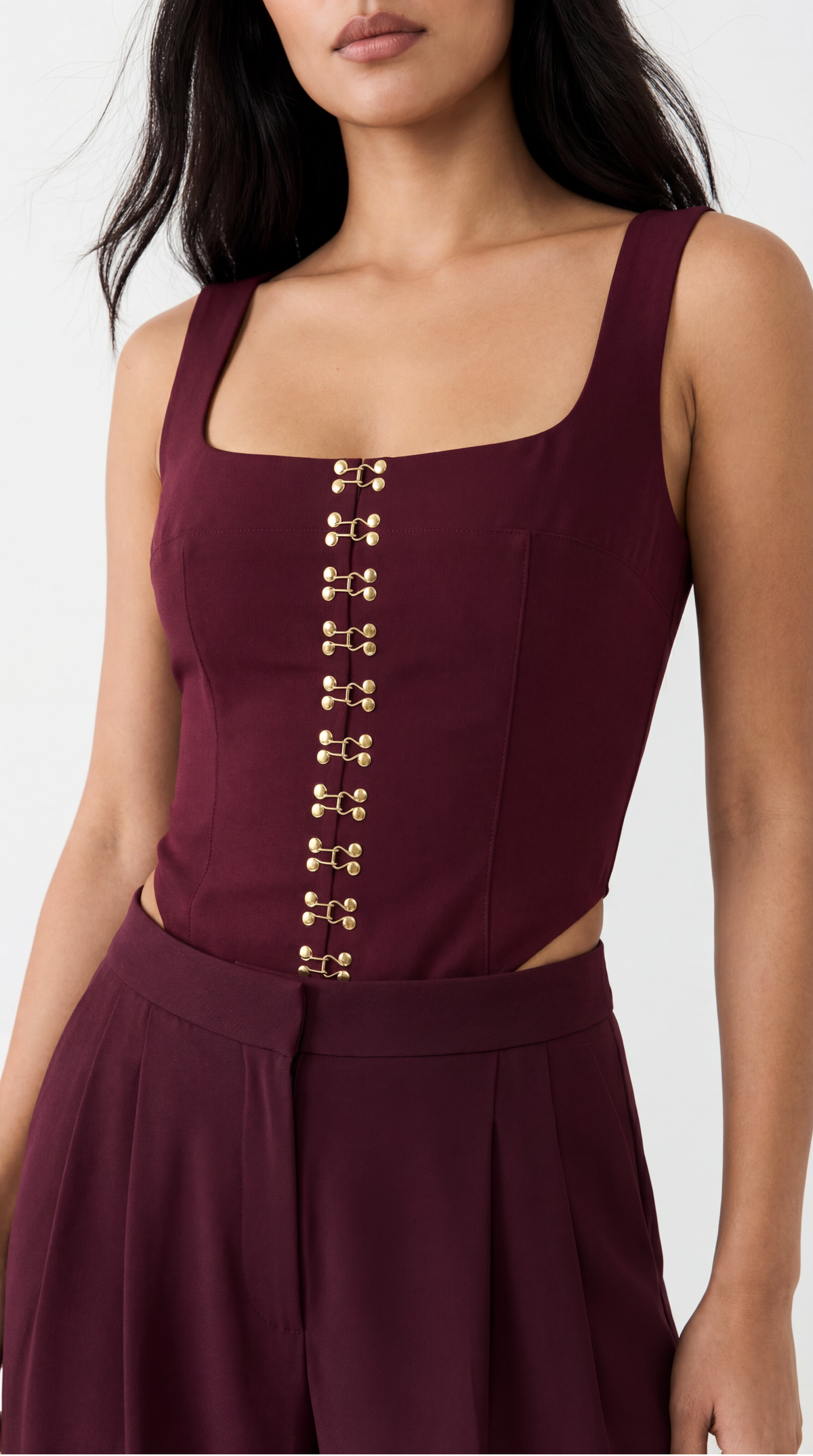 Naomi Burgundy Corset with Hook-and-Eye Detail
