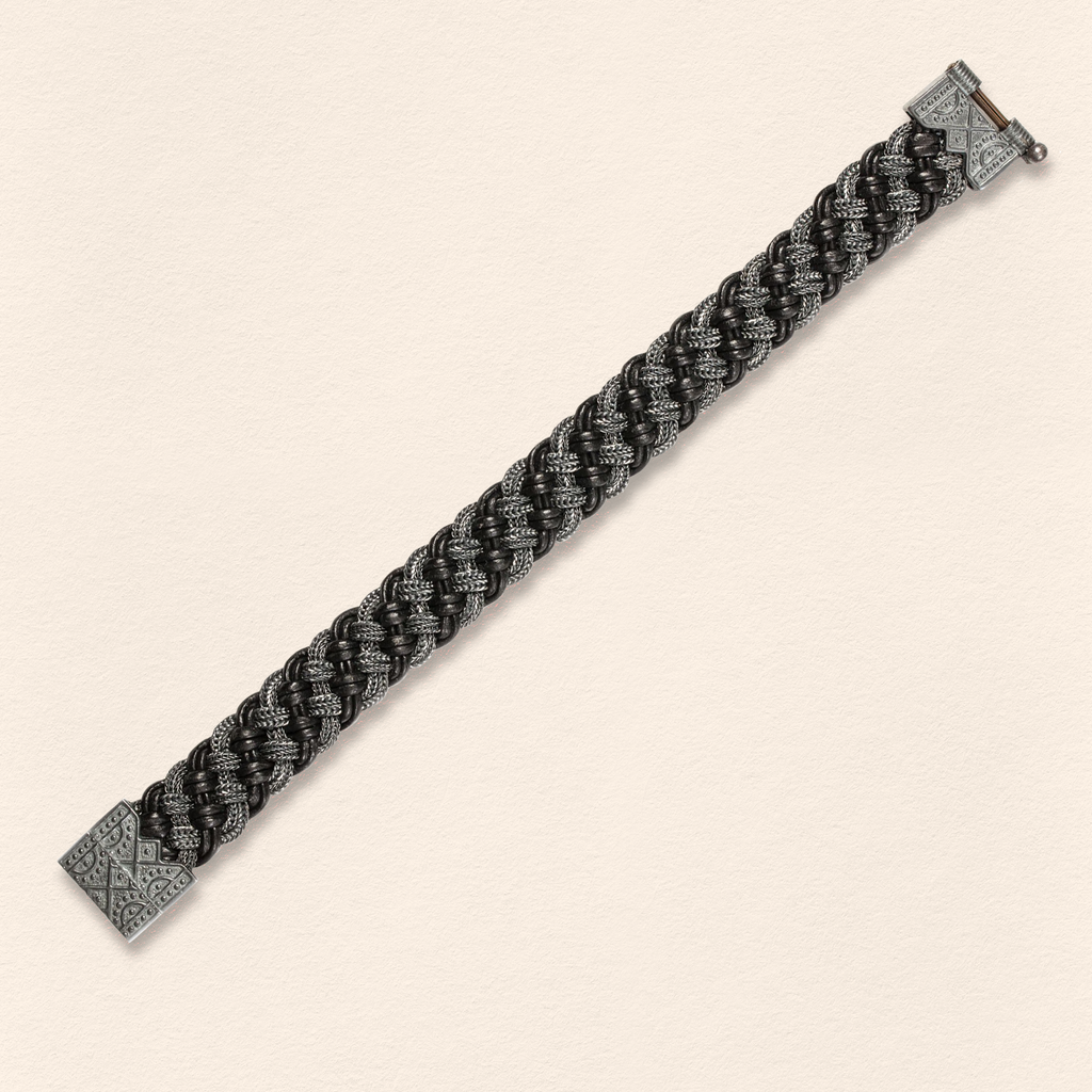 Black Leather Braided Bracelet Thick - 3
