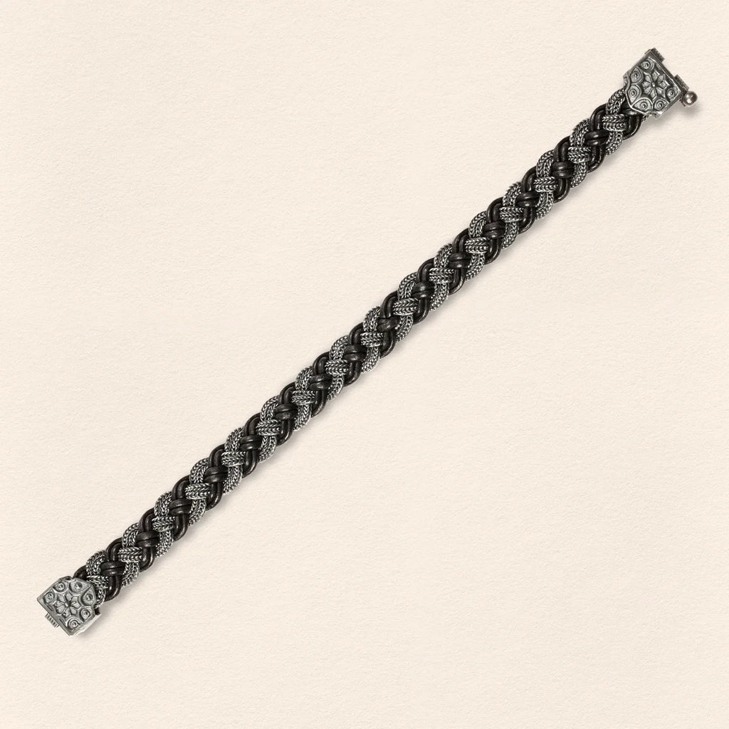 Black Leather Braided Bracelet - 3