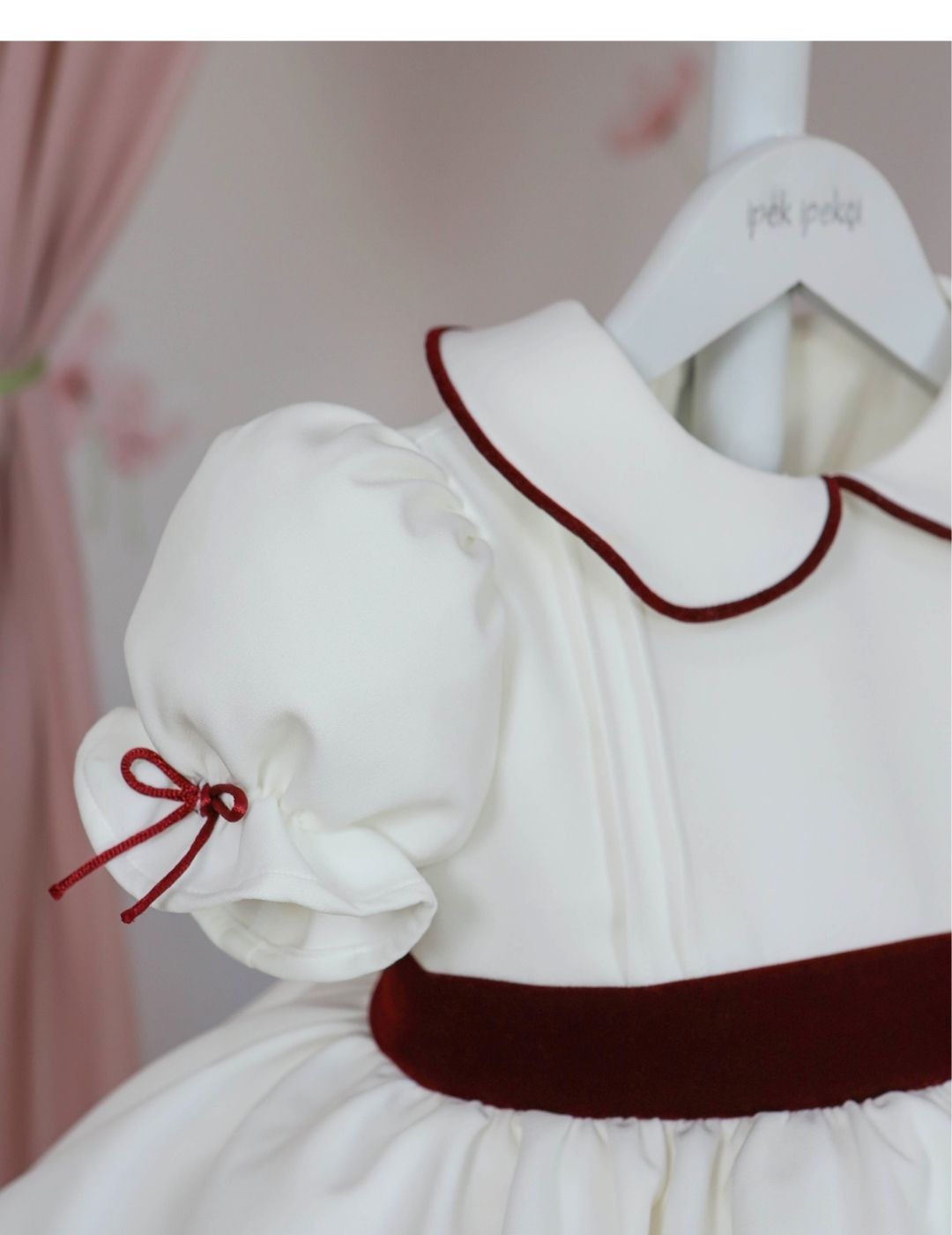 Burgundy Sash Embroidered Birthday Dress