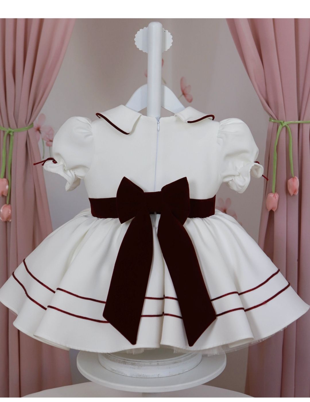 Burgundy Sash Embroidered Birthday Dress